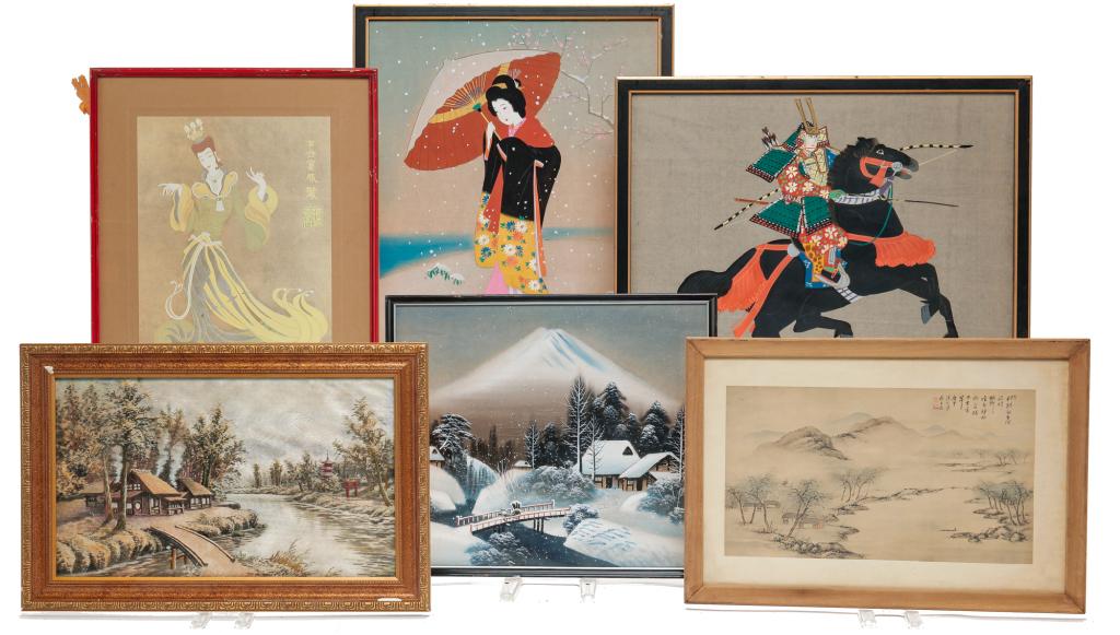 SIX FRAMED ASIAN PIECES. (1 of 2)