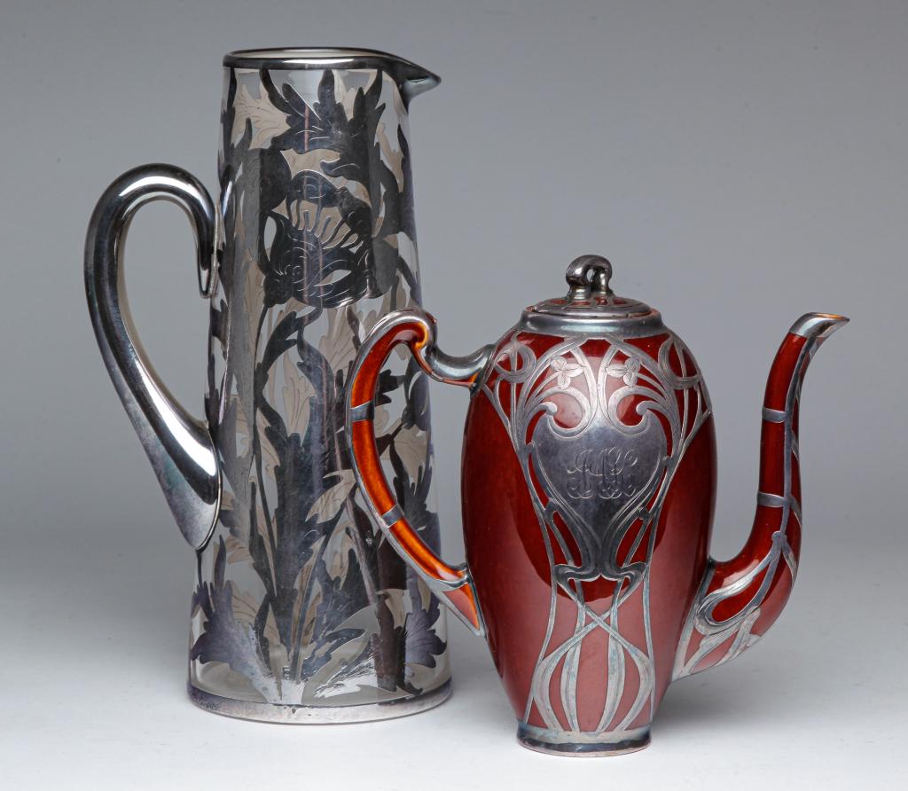 TWO SILVER OVERLAY PIECES. (1 of 5)