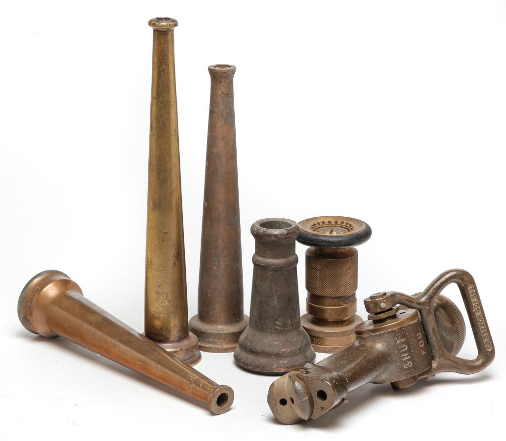 SIX AMERICAN FIRE HOSE NOZZLES. (1 of 6)