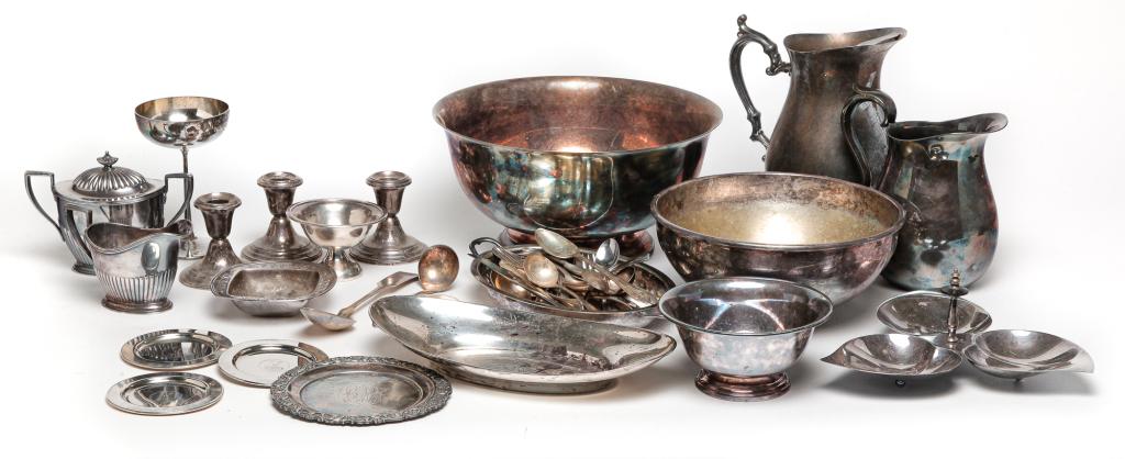 GROUP OF MOSTLY SILVER PLATE. (1 of 7)