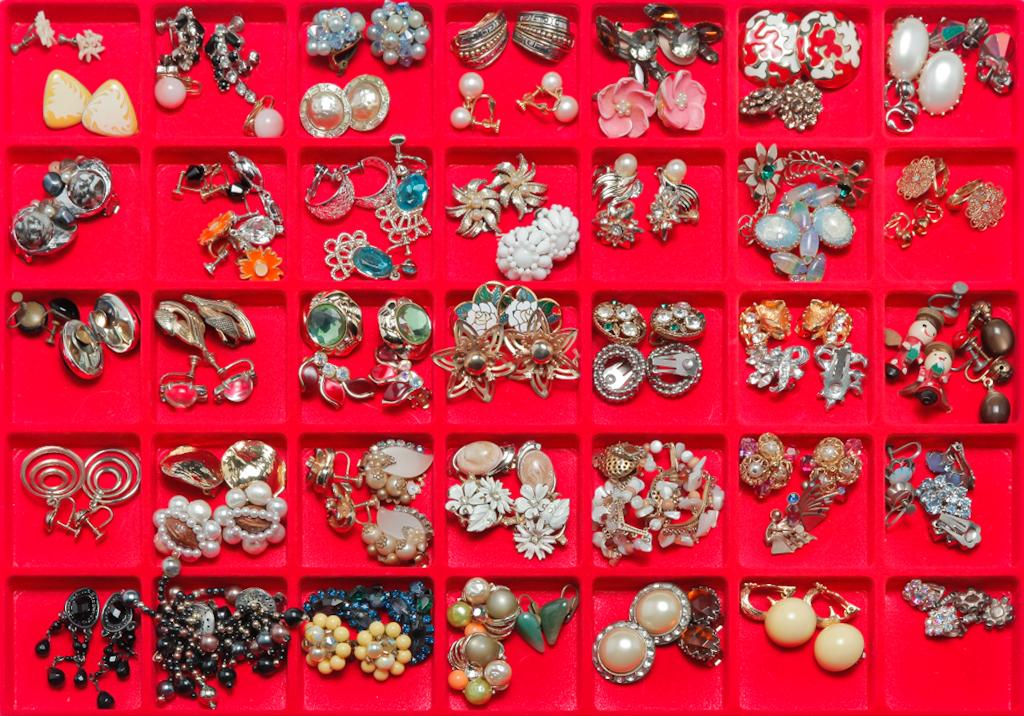 ECLECTIC GROUP OF VINTAGE AND NEWER EARRINGS.: Mid-20th â€“ early-21st century. Sixty-seven pairs of earrings, clip on and screw backs, variety of styles and materials to suit any mood. Signed pieces by WEISS, Marvella, and Coro. A few small