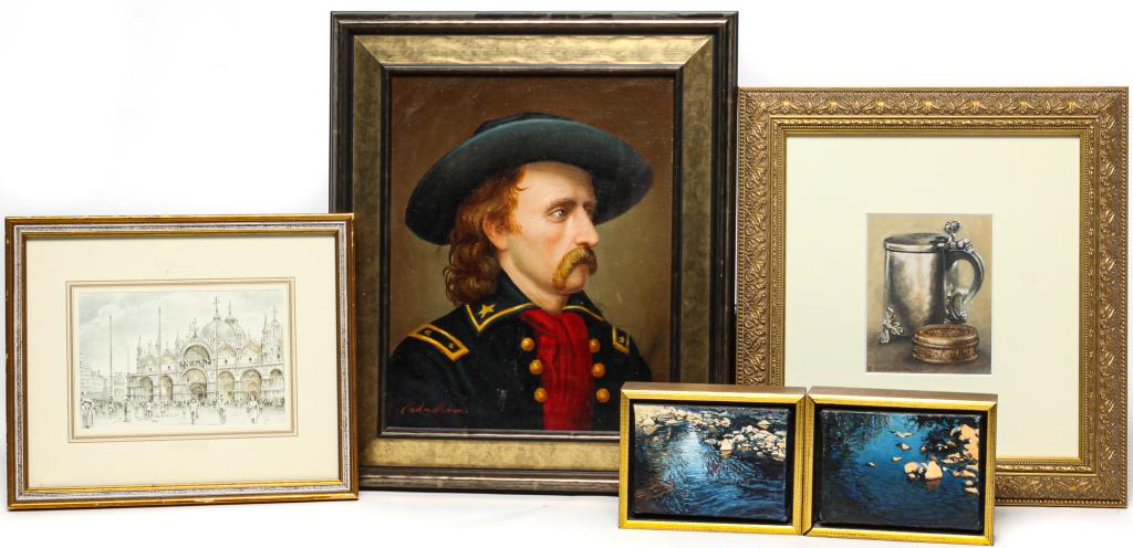 FIVE SMALL FRAMED PIECES. (1 of 10)