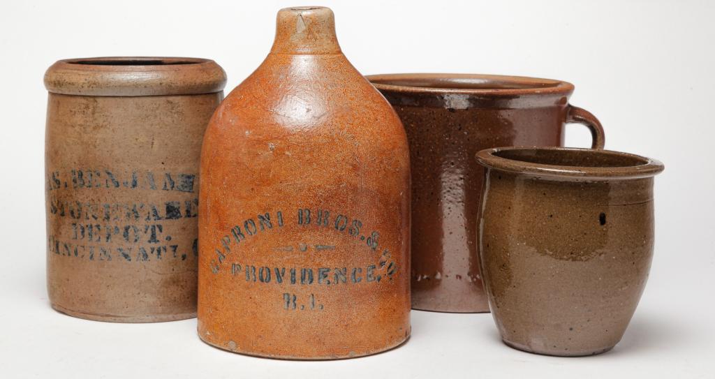 FOUR PIECES OF AMERICAN STONEWARE. (1 of 6)