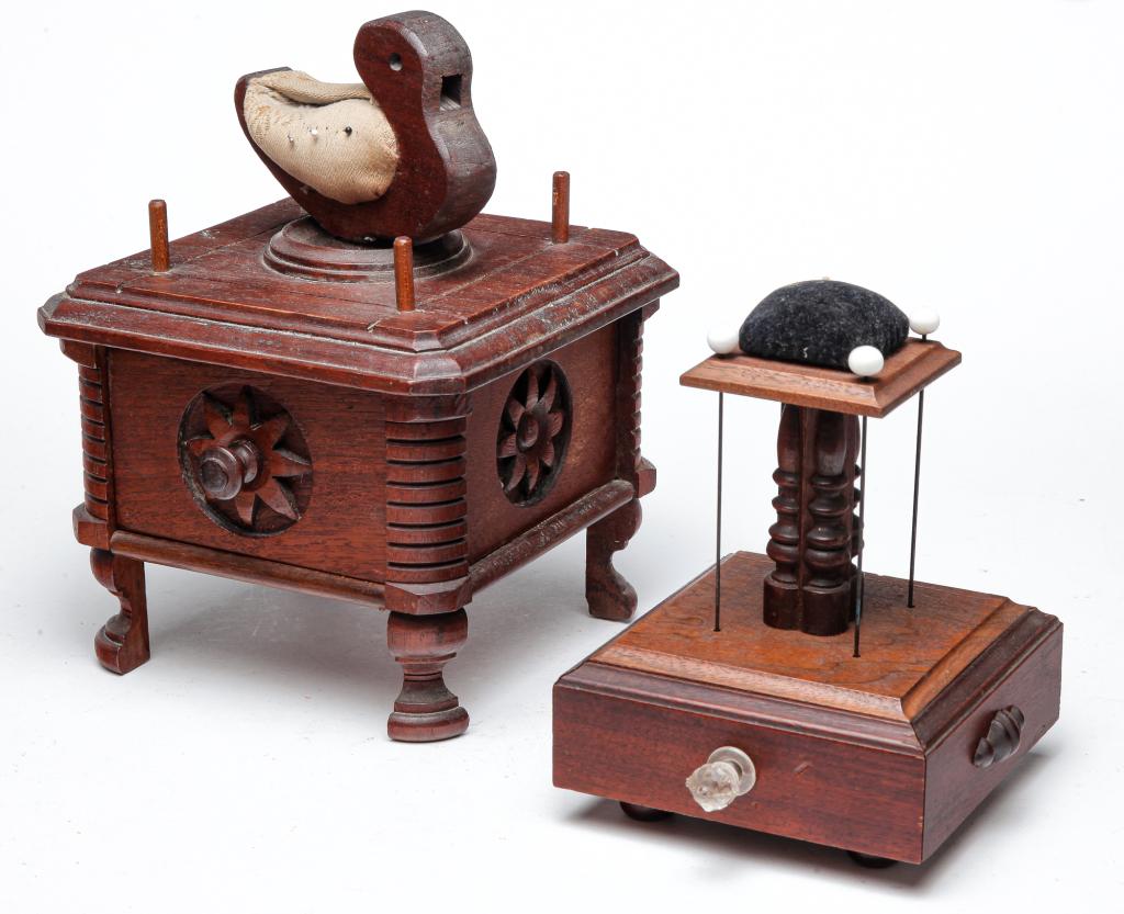 TWO AMERICAN VICTORIAN SEWING CADDIES. (1 of 3)