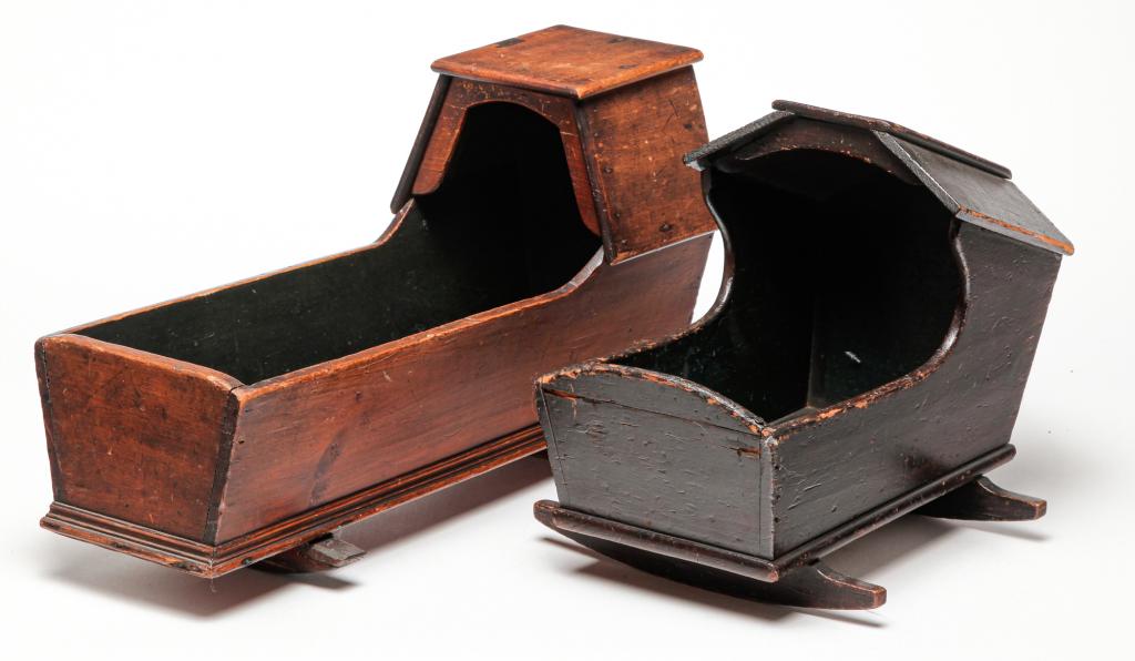 TWO AMERICAN HOODED DOLL CRADLES. (1 of 4)