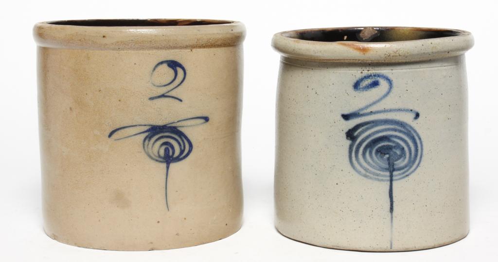 TWO AMERICAN TWO-GALLON STONEWARE JARS. (1 of 6)