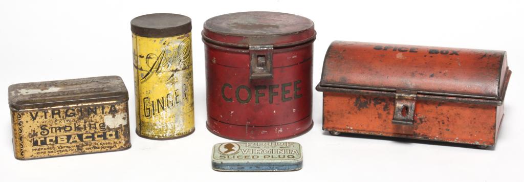 FIVE AMERICAN TINS. (1 of 3)