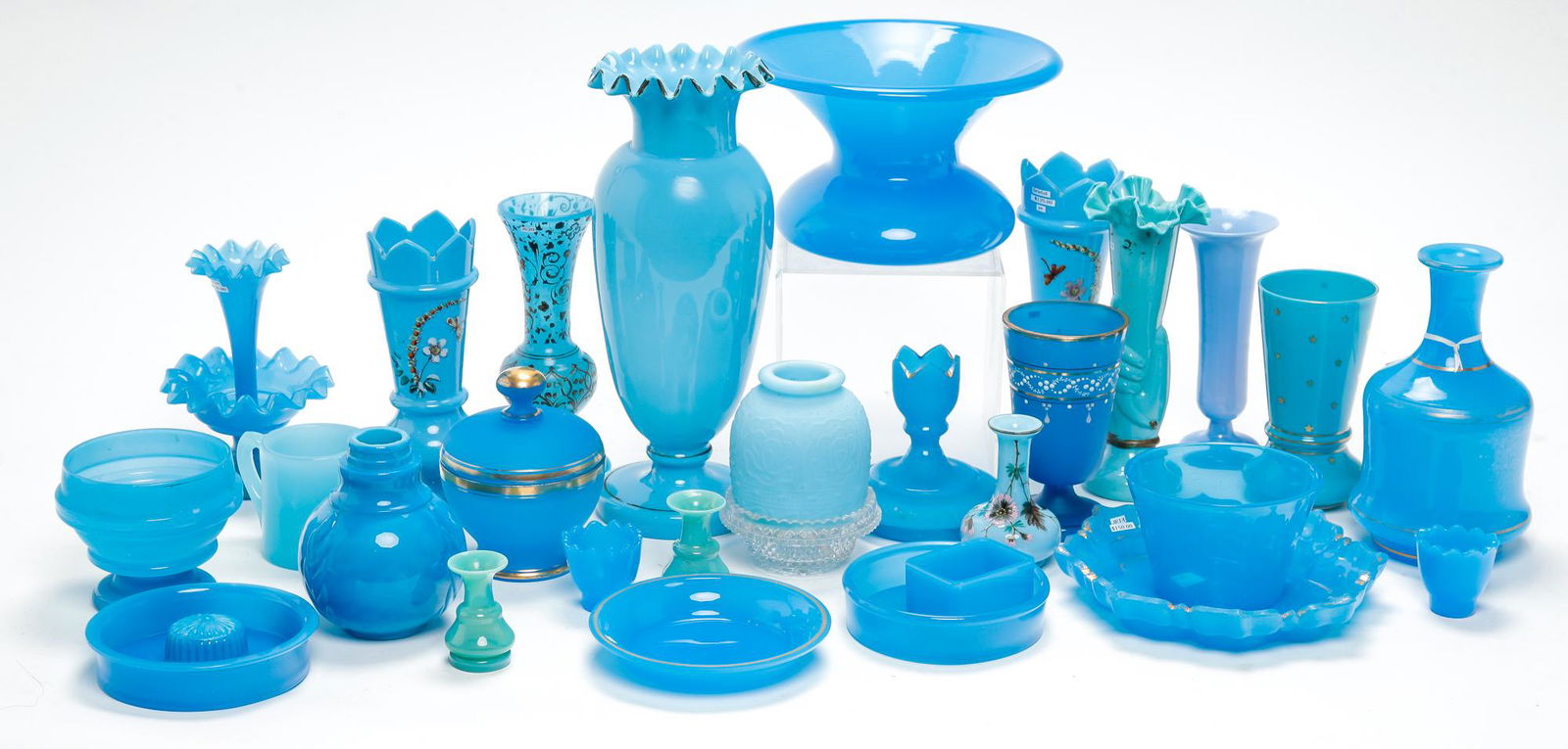 COLLECTION OF BLUE OPALINE GLASS. (1 of 2)