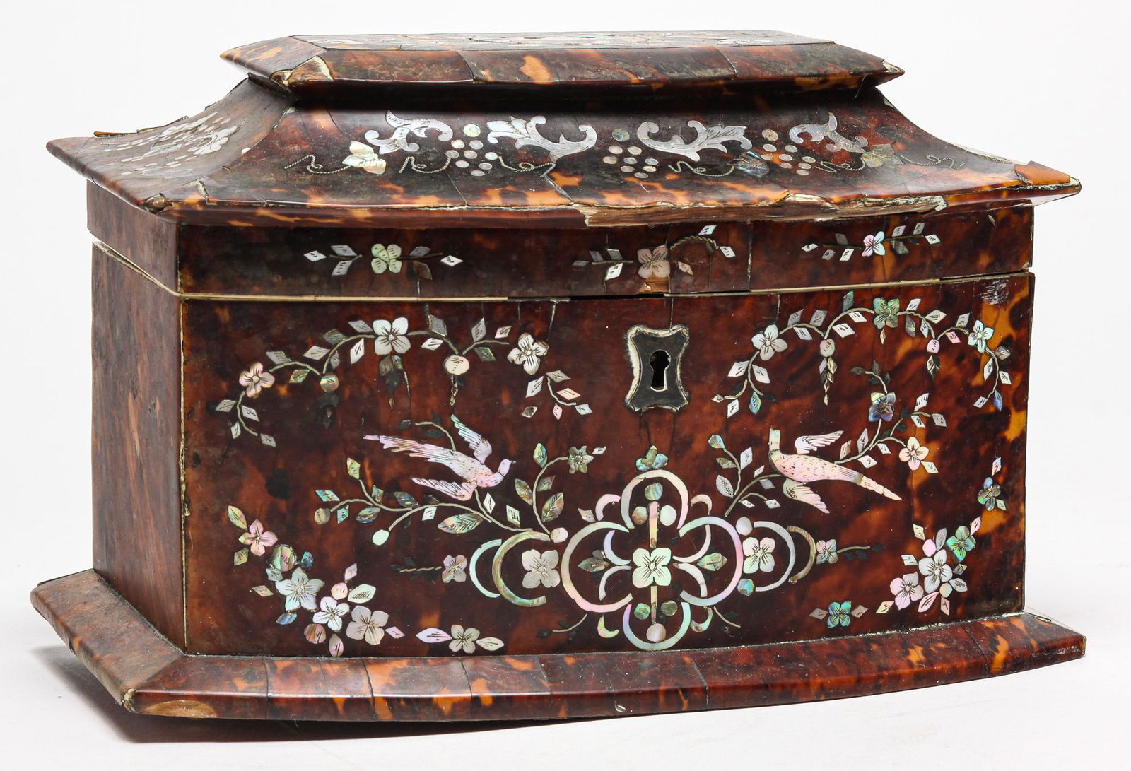 EUROPEAN TORTOISE SHELL INLAID TEA CADDY. (1 of 6)