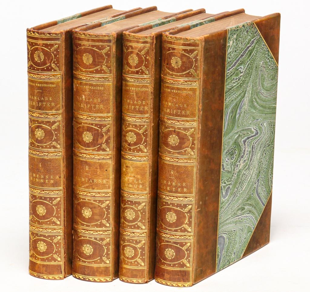 FOUR SWEDISH WORKS OF GUNNAR WENNERBERG.: Published in Stockholm, 1883. Marbelized paper and leather binding. Wear and toning.