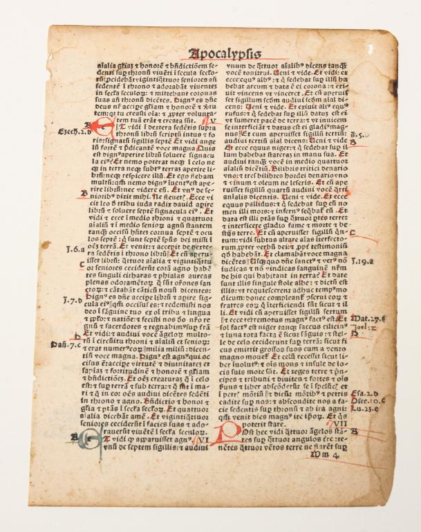 EUROPEAN PRINTED "APOCALYPSIS" BIBLE LEAF. (1 of 3)