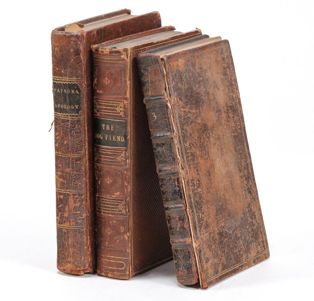 THREE VARIOUS LEATHER BOUND BOOKS. (1 of 4)