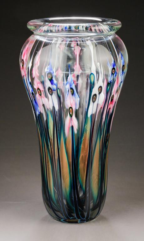 JOHN LOTTON GLASS VASE. (1 of 3)