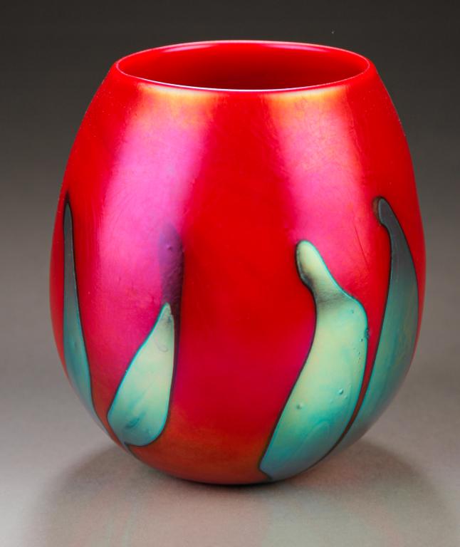 CHARLES LOTTON RED GLASS VASE. (1 of 3)