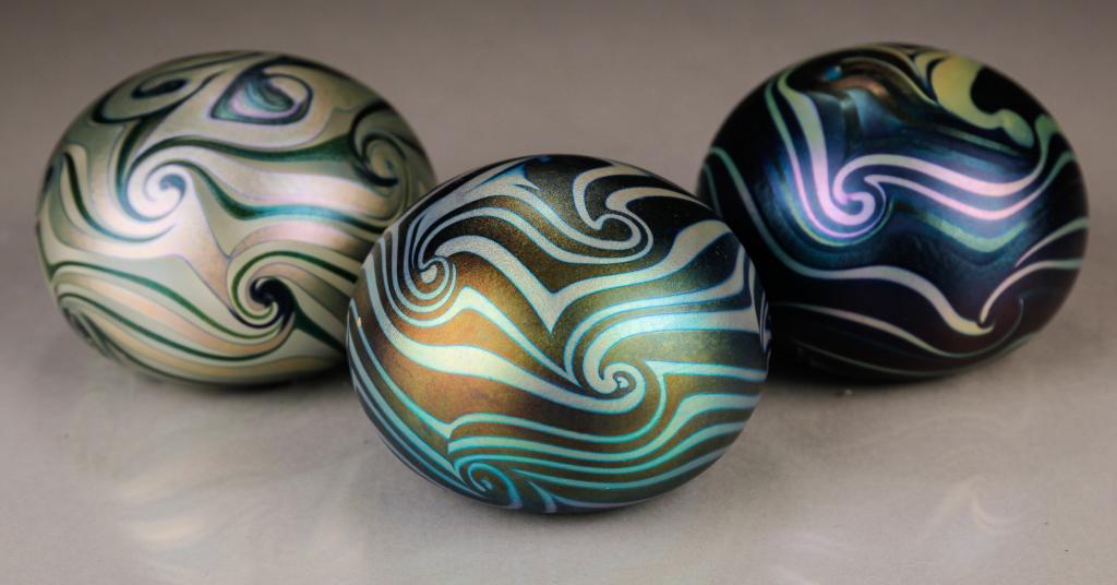 THREE LOTTON GLASS PAPERWEIGHTS. (1 of 5)