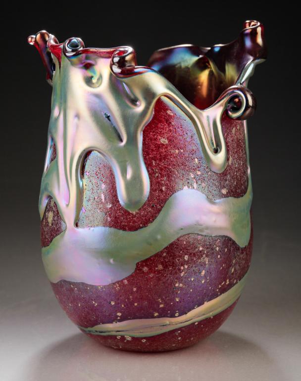 CHARLES LOTTON LAVA CYPRIOT GLASS VASE. (1 of 5)
