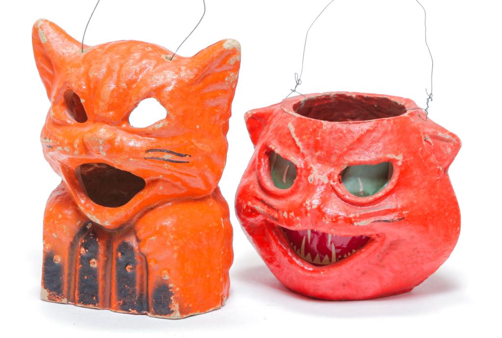 TWO PAPIER MACHE HALLOWEEN CAT LANTERNS. (1 of 4)