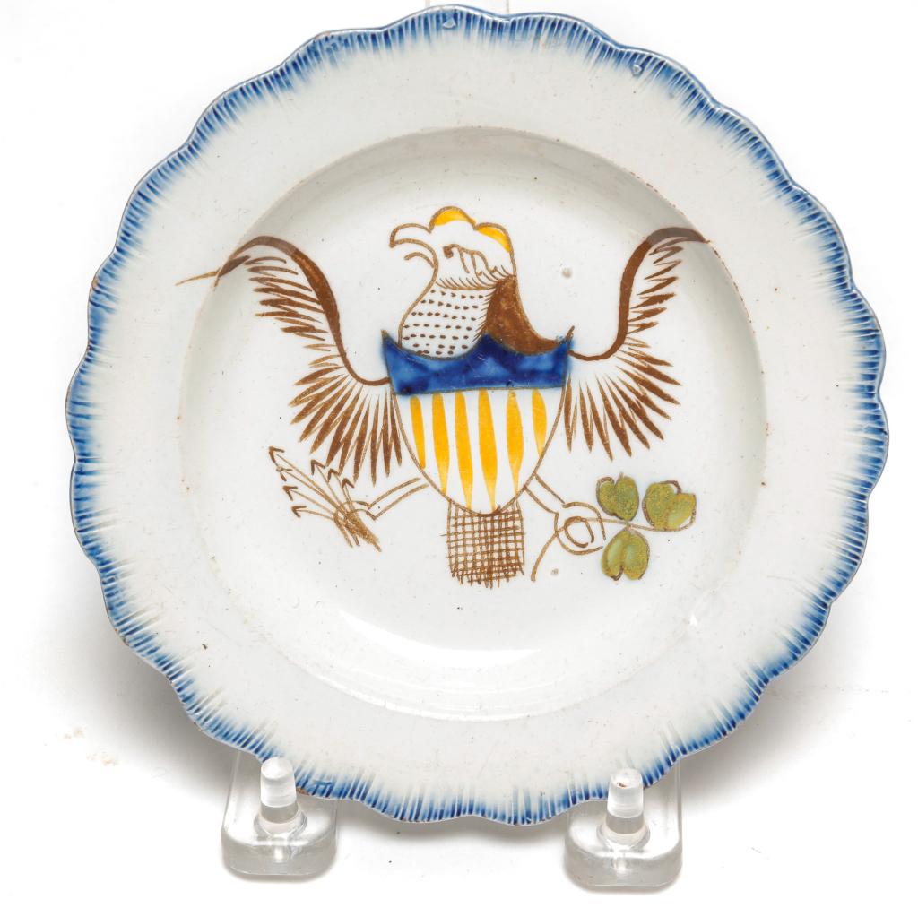 ENGLISH LEEDSWARE EAGLE TODDY PLATE. (1 of 2)