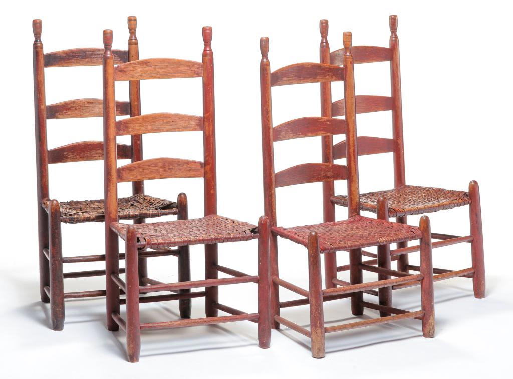 FOUR AMERICAN LADDERBACK SIDE CHAIRS. (1 of 4)