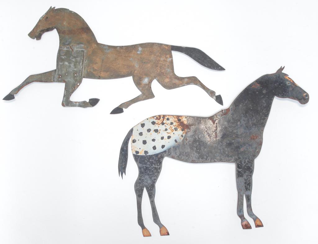 TWO AMERICAN SHEET METAL HORSE CUT OUTS. (1 of 4)