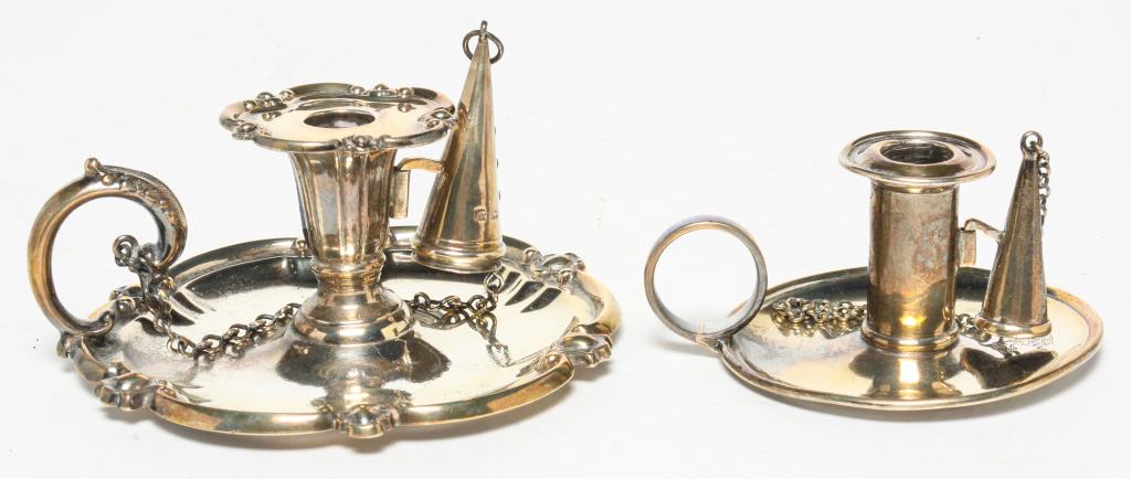 TWO ENGLISH CHAMBERSTICKS. (1 of 8)