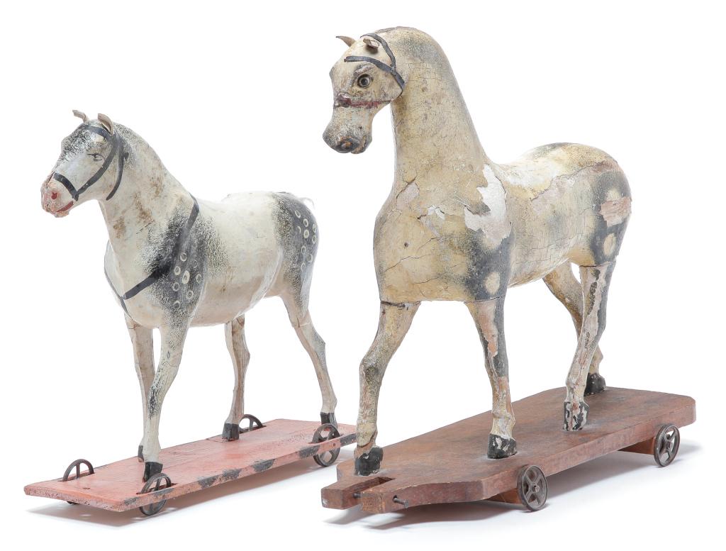 TWO GERMAN PULL TOY HORSES. (1 of 4)