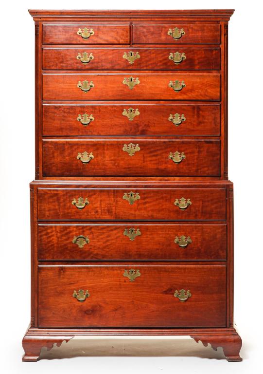 AMERICAN CHIPPENDALE CHEST ON CHEST. (1 of 4)