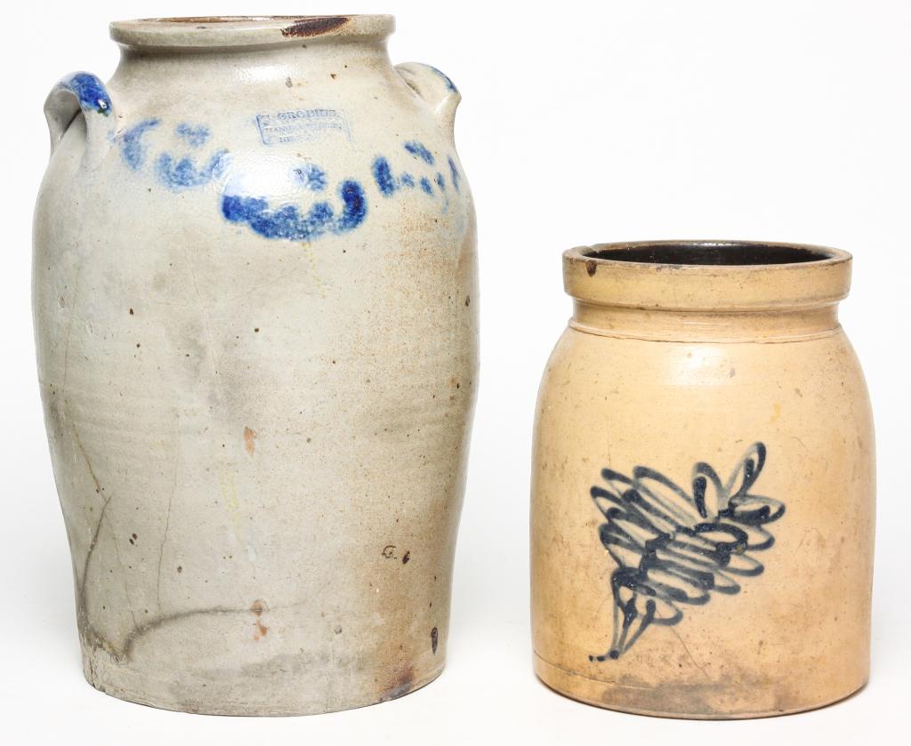 TWO AMERICAN STONEWARE CROCKS. (1 of 7)