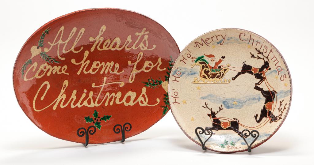 TWO TURTLECREEK REDWARE CHRISTMAS PIECES. (1 of 8)