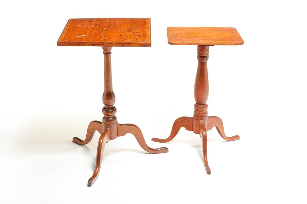 TWO AMERICAN QUEEN ANNE CANDLE STANDS. (1 of 3)