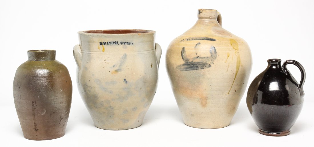 FOUR PIECES OF AMERICAN STONEWARE AND REDWARE. (1 of 7)