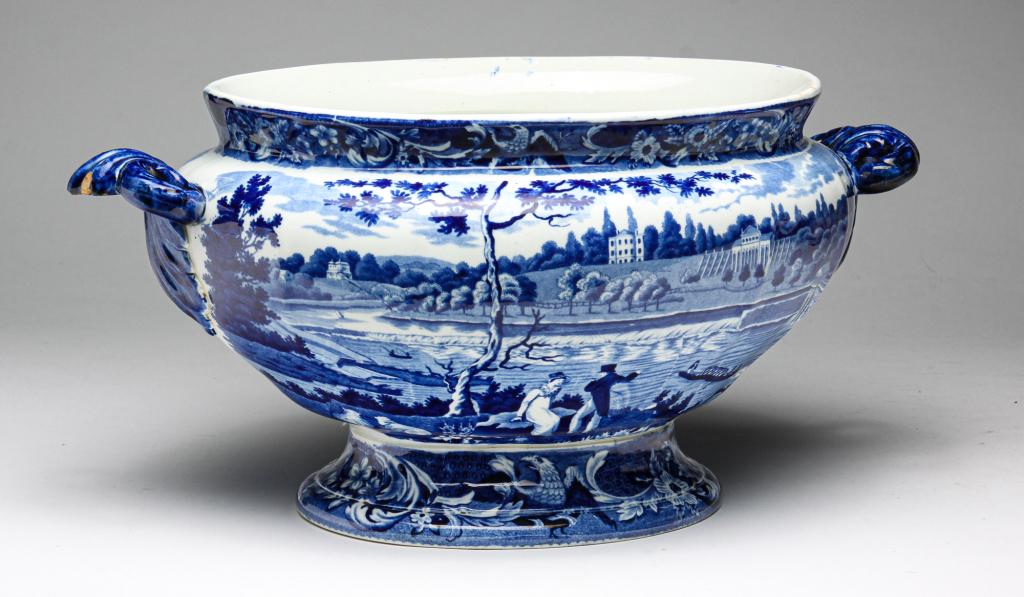 ENGLISH HISTORICAL BLUE STAFFORDSHIRE TUREEN. (1 of 6)