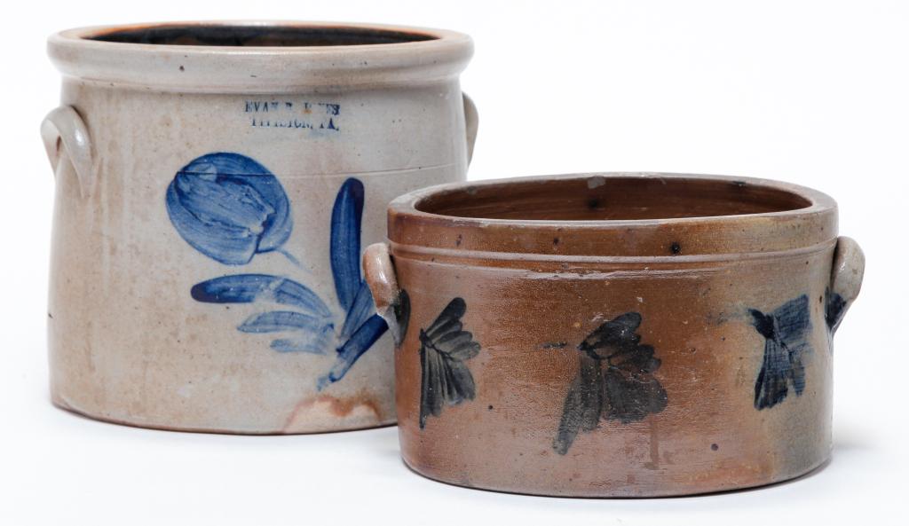 TWO AMERICAN STONEWARE CROCKS. (1 of 6)
