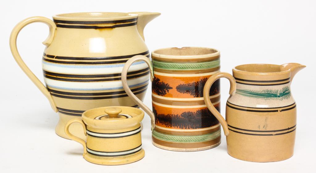 FOUR PIECES OF YELLOW AND MOCHA WARE. (1 of 5)