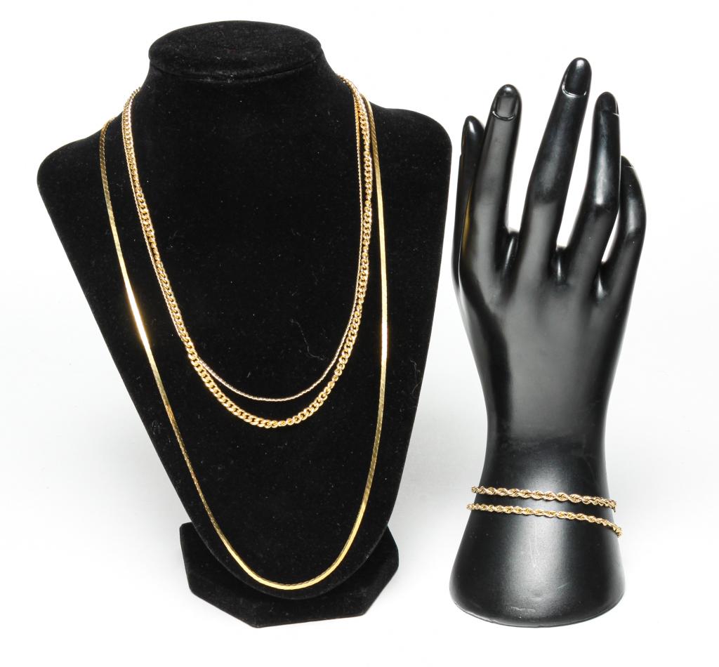 FIVE 14K YELLOW GOLD CHAINS. (1 of 3)