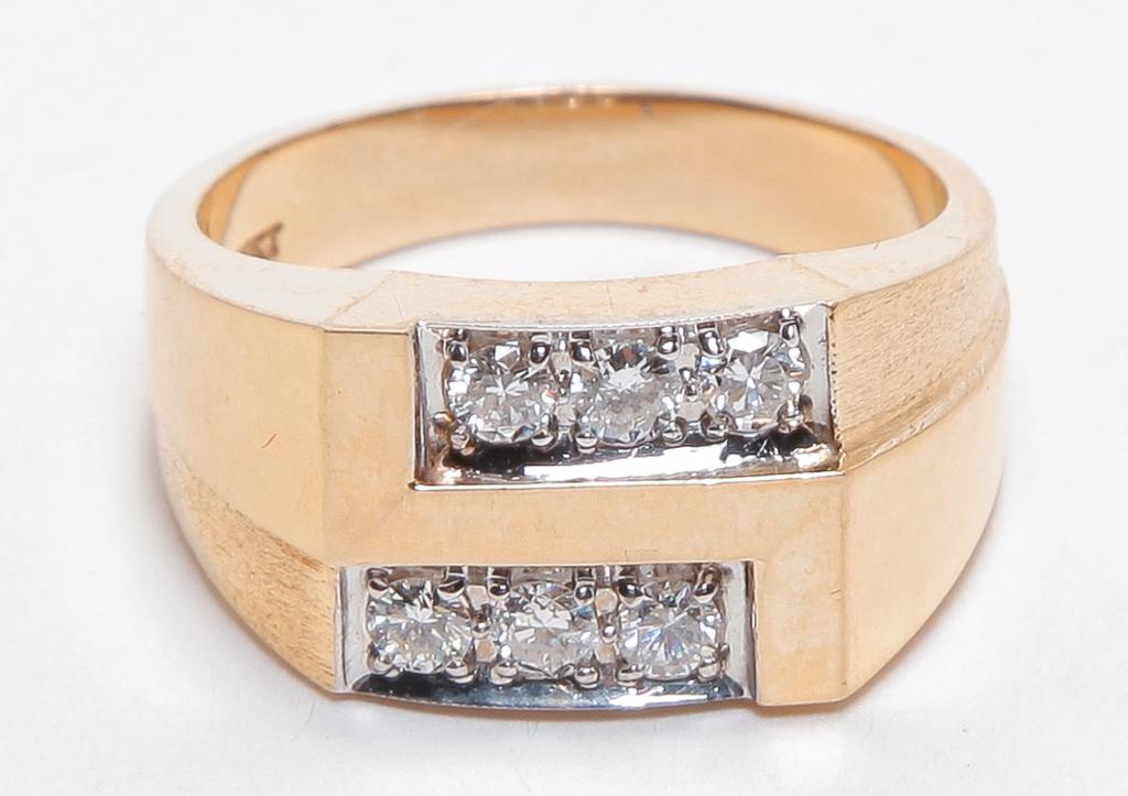 MENS 14 KARAT SIX-STONE DIAMOND RING. (1 of 5)
