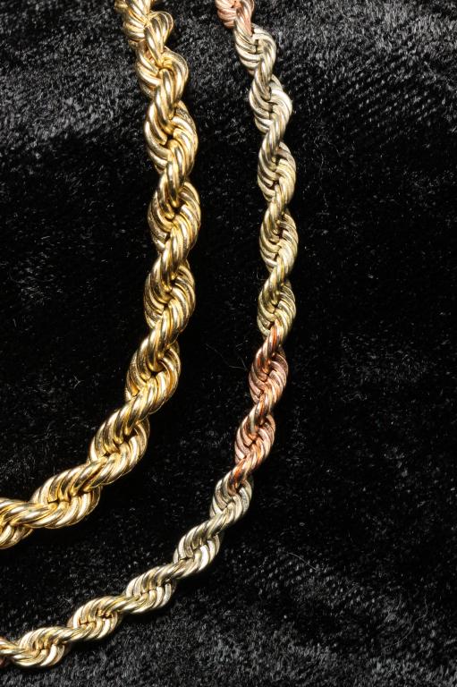 TWO 14K GOLD ROPE CHAINS. (1 of 3)
