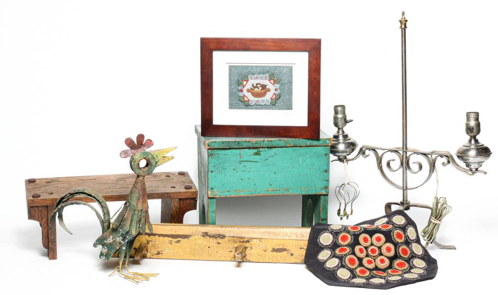 SEVEN AMERICAN ITEMS INCLUDING SHOE SHINE BOX. (1 of 4)