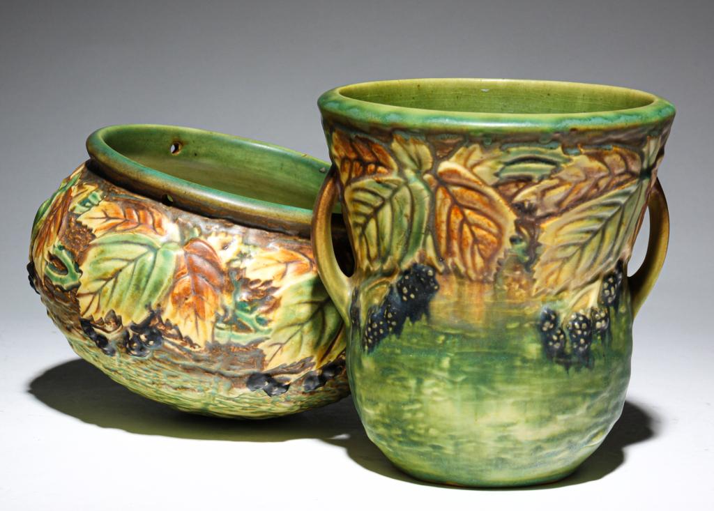 TWO ROSEVILLE BLACKBERRY PIECES. (1 of 3)