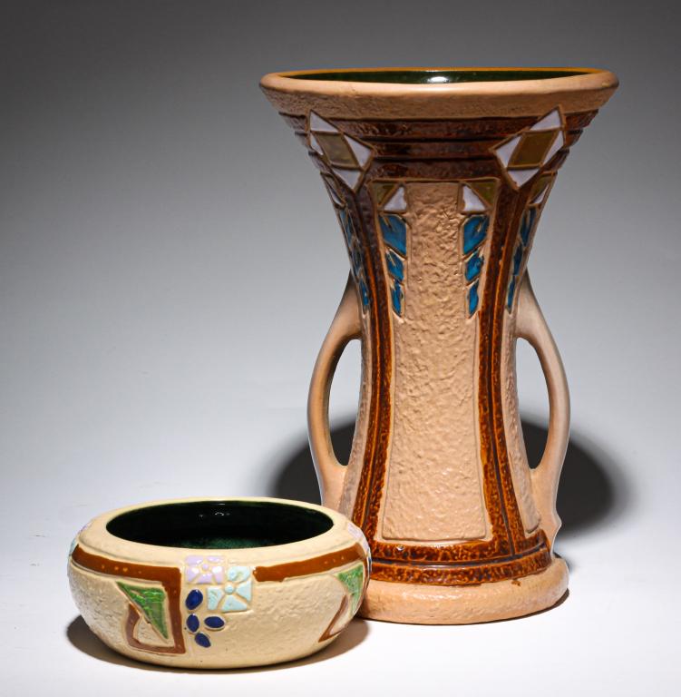 TWO PIECES OF ROSEVILLE MOSTIQUE. (1 of 4)