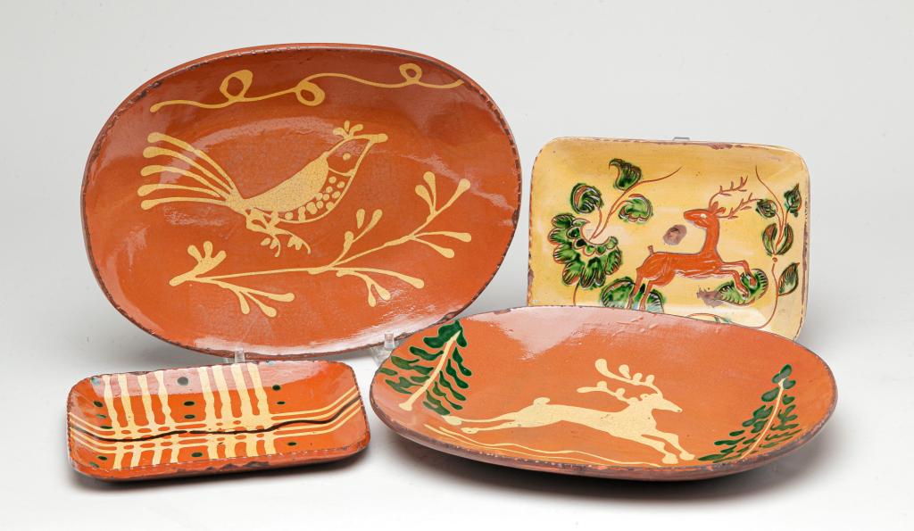 FOUR TURTLECREEK REDWARE PANS. (1 of 5)