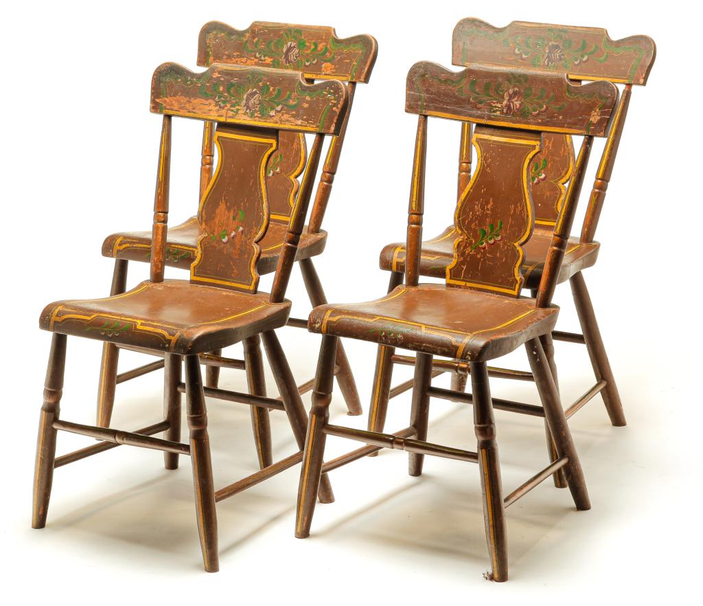 FOUR AMERICAN PAINT DECORATED CHAIRS. (1 of 6)