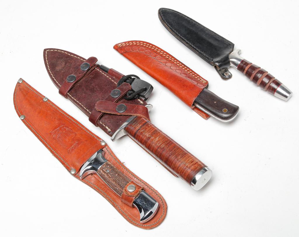 FOUR FIXED-BLADE HUNTING KNIVES. (1 of 9)
