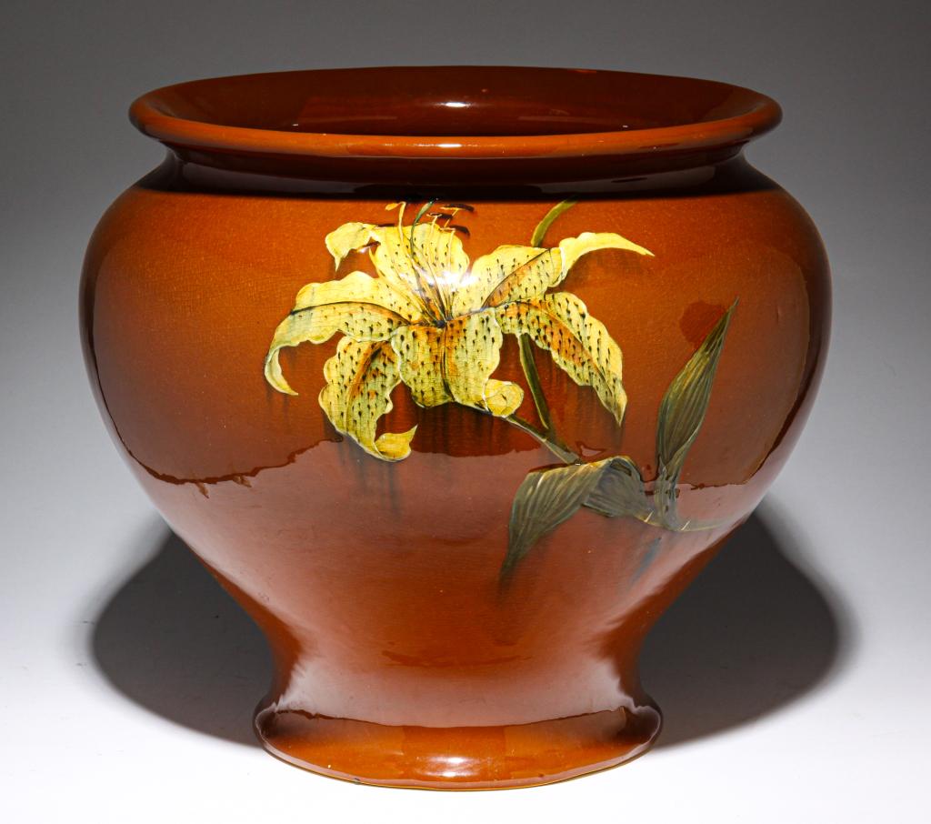 WELLER DICKENSWARE JARDINIERE BY M. MITCHELL. (1 of 4)