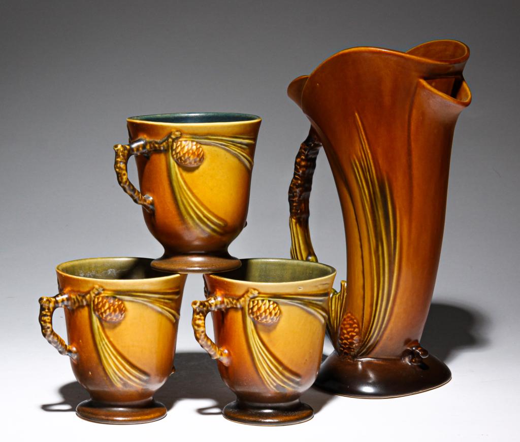 FOUR PIECES OF ROSEVILLE PINECONE. (1 of 5)