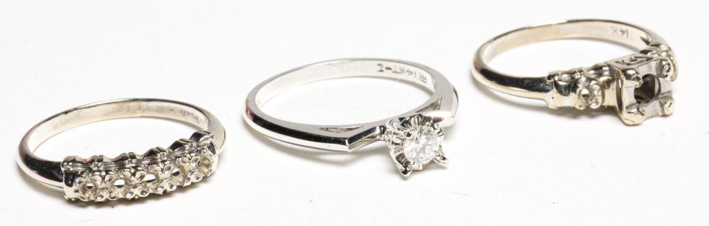 ONE 14K DIAMOND SOLITAIRE RING, TWO 14K MOUNTINGS. (1 of 14)