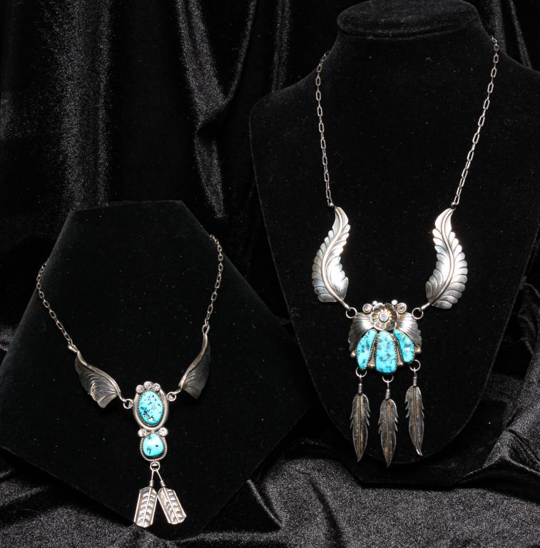 TWO STERLING AND TURQUOISE NAVAJO NECKLACES. (1 of 6)