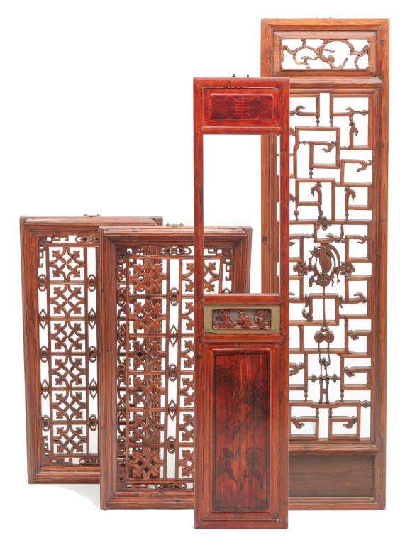 FOUR CHINESE WOODEN ARCHITECTURAL PANELS. (1 of 5)