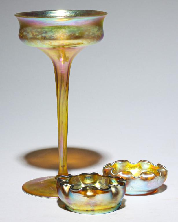 GOLD TIFFANY FAVRILLE GOBLET AND SALT DIPS. (1 of 3)
