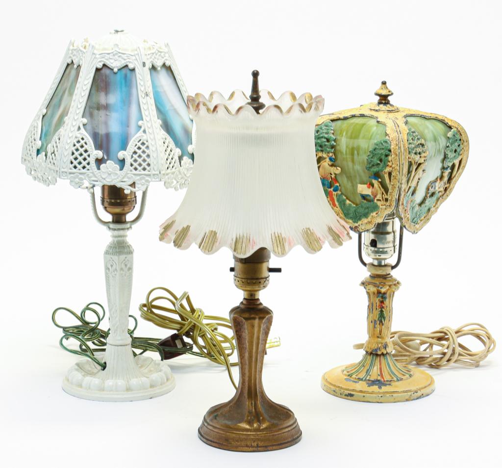 THREE AMERICAN BOUDOIR LAMPS. (1 of 4)
